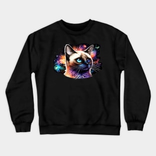 Siamese Cat With Galaxy Background Crewneck Sweatshirt